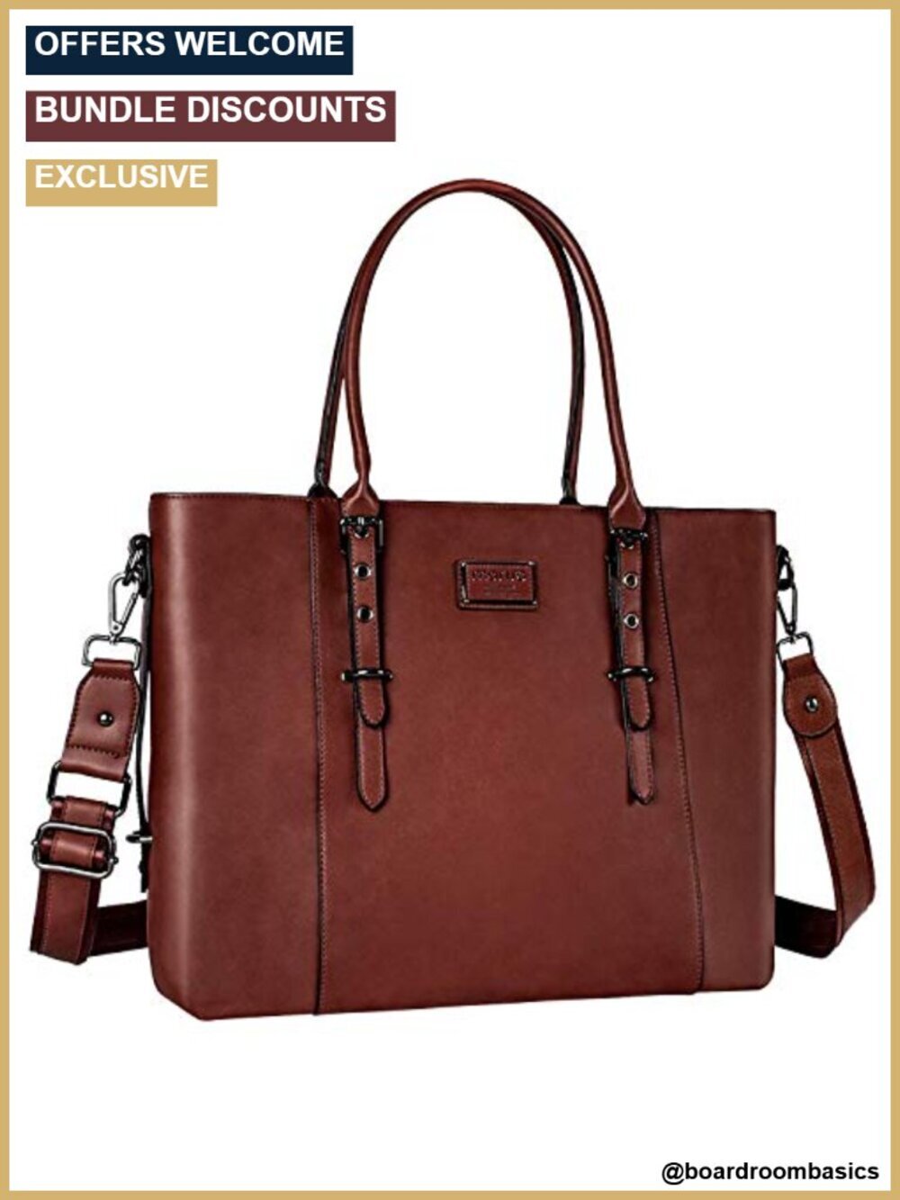 17.3" PU Leather Waterproof Laptop Tote Bag with Adjustable Strap
